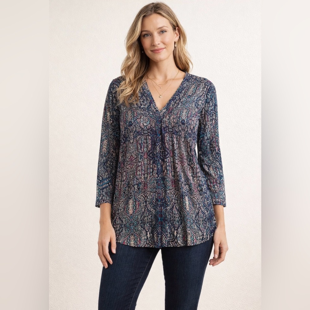 a.n.a by JCPenney Women’s Boho Tunic Top Paisley Print Long Sleeve Size Medium